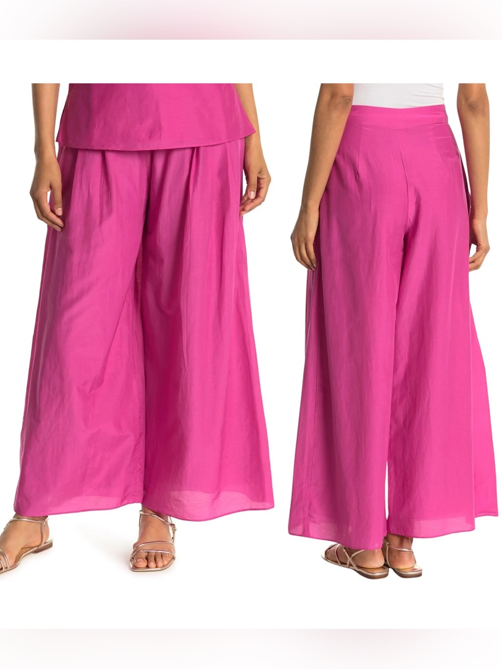 Club Monaco Silk Blend Wide Leg Pants Pink 00 Petite High Rise Pleated MSRP $170